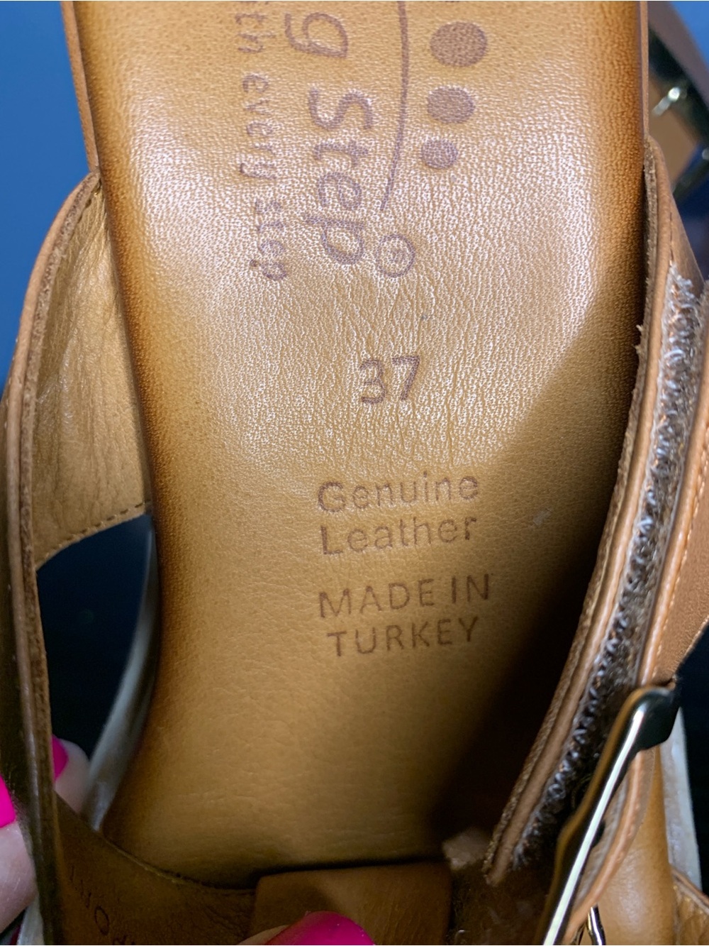 Spring Step Tan Leather Slide Sandals with Gold Accent - Picture 5 of 7